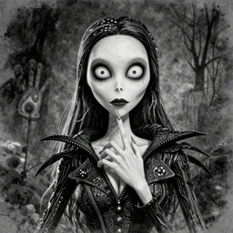 michael karcz grunge drawing of margot robbie. , in the style of corpse bride, loony toons style, horror themed, detailed, elegant, intricate, trending on artstation, 4k