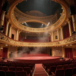 a beautiful hyperrealistic detailed 3 d render of a theatre set, a digital render by atey ghailan, genzoman, trending on cg society, american scene painting, cinematic lighting, unreal engine, octane render, gigantic, 3 d, brilliantly coloured, intricate, ultra wide angle, physically based rendering, trending on artstation, dust, volumetric lighting, hdr, polished, micro details, ray tracing, 8 k