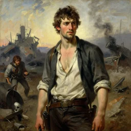 attractive male, post - apocalyptic, painting by gaston bussiere, craig mullins, j. c. leyendecker