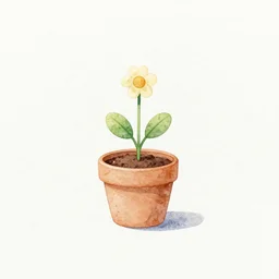 watercolor minimalist art tiny plant growing in cute flowers pot on white background