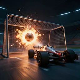 rocket league goal, ball exploding, dramatic lighting, moody lighting, 4 k, hq, octane render, dynamic angle.