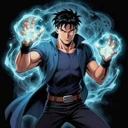 a powerful psychic man emitting psychic powers, in the art style of archie comics, by artgerm, by jamie hewlett, by geof darrow, by moebius, detailed, highly detailed, aesthetic!