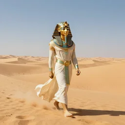 landscape, a mage pharaoh is wandering the desert. fantasy, digital painting, hd, highly detailed.