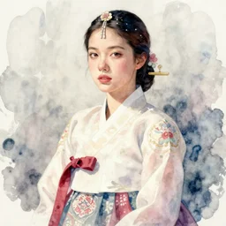 korean women's fashion witch, intricate watercolor solarpunk portrait by tim doyle