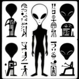 black and white alien hieroglyphs, very contrasted