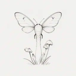 plant-mushroom insectoid humanoid creature with moth-like ears, minimalism