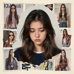 a beautiful collage portrait of a depressed girl, made in a magazine clipping collage style, clippings of a fashion magazine, made by a depressed art student, vaguely reminiscent of pablo picasso