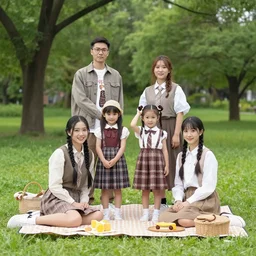 family dressed in jamcore!!!!!! fashion on a picnic in a park.