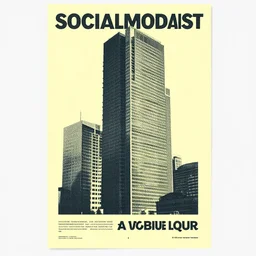 socialmodersist building, light yellow background, brutalist architecture, poster, screen print, raster