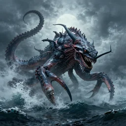 the kraken's giant tentacles rising out from the ocean, dramatic scene, by greg rutkowski