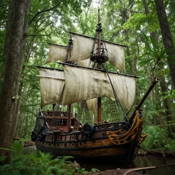 a pirate ship in the forest
