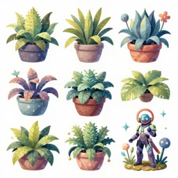 game asset of exotic house plants, in gouache detailed paintings, props, stylized, 2 d sprites, kitbash, arcane, overwatch, pastel color scheme, 8 k, close up