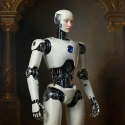 robot realizes its sentient, baroque era painting