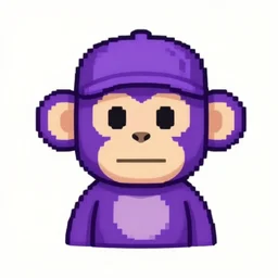 a frontal portait drawing of a cute purple pixel art monkey with a cap by inio, beeple and james jean, aya takano color style, trippy, 8 k, super detailed, night sky, digital art, digital painting, clean
