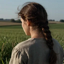 a closeup of a woman's back in a countryside, Andrei Tarkovsky film style, photography, 1970s