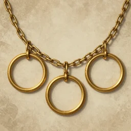A chain of three linked gold circles in a Victorian study, Concept art for a video game
