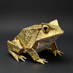 bullfrog origami by yoshitaka amano, daniel merriam, ayami kojima, intricate detail, artstation, artgerm, in the style of dark - fantasy, rococo, gold leaf art