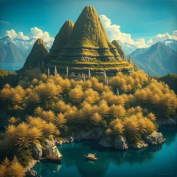 utopian city made out of native new zealand silver ferns, golden bay abel tasman, new zealand, highly detailed surrealist painting, by michael divine, very very beautiful, trending on artstation