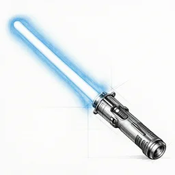 technical blueprint of lightsaber, pencil style