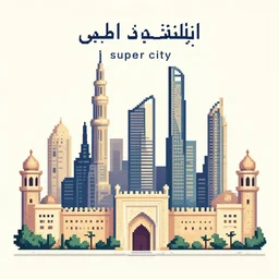 “Arabic pixel art super city”