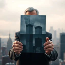 george bush holding a picture of twin towers, sharp focus, photography, unreal engine, trending on artstation, photorealistic, octane, trending on deviantart