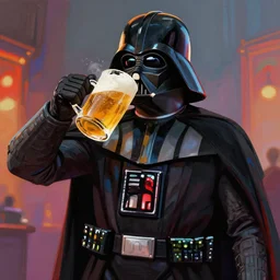 concept art by jama jurabaev, darth vader drinking beer, cel shaded, cinematic shot, trending on artstation, high quality, brush stroke, vibrant colors,