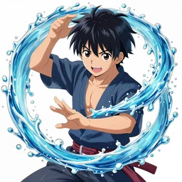 highly detailed anime shonen art of a boy with water powers by masayoshi tanaka, in my hero academia, in full metal alchemist, 8 k, anime!!!!!!!!!!!!! trending on artstation, cel shaded, spikey hair, detailed portrait, big eyes, detailed eyes, official media