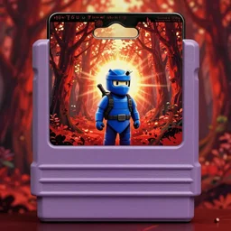 snes cartrige package of a blue ninja in a red forest