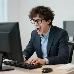 Programmer screaming at the computer, nerd
