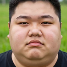 high quality closeup hoto of a fat person in a grassfield, high quality face
