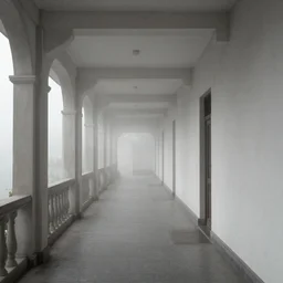 long hallway with a fog,