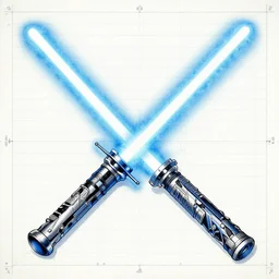 Detailed blueprints of a lightsaber. Masterwork diagram.