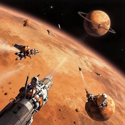 space battle in the orbit of mars, anime style