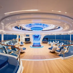 over the shoulder view of the main entertainment area onboard a large passenger cruise spaceship, from a space themed lucasarts point and click 2 d graphic adventure game, art inspired by thomas kinkade
