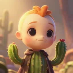 portrait of a pinhead hellraiser as Disney cactus character by Artgerm, H R Giger, not scarry, Pixar, digital painting, concept art, kawaai, summertime, smiling, warm tones, depth of field, dramatic light