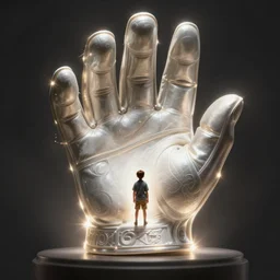 a tiny boy with a huge power glove, bust shot, smooth, intricate, elegant, power aura, digital painting, artstation, concept art, sharp focus, illustration, art by justin gerard and josan gonzalez, high contrast