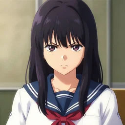Portrait of Sukeban Deka Soryu School Girl, anger in her eyes, artwork by Sergey Kolesov, arstation,
