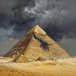 a giant stormy rift in reality opens over a pyramid in the desert, award-winning, trending on artstation, oil on canvas, masterpiece, matte painting