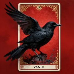 beautiful digital fantasy illustration of a black bird with a red background, poster art by victo ngai, behance contest winner, vanitas, wiccan, tarot card, metaphysical painting, dynamic composition, airbrush art, hypnotic, behance hd, high detail texture, unreal engine, 8 k, photographic quality, ultra hyper realistic quality, 8 k definiton, hyper - realistic, cinematic, cinematic lighting