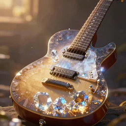 guitar, crystal, art station, volumetric lighting, beautiful, golden hour, sharp focus, ultra detailed, concept art