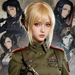A beautiful young blonde dieselpunk woman in a military dress uniform || very anime, fine-face, pretty face, realistic shaded Perfect face, fine details. Anime. realistic shaded lighting poster by Ilya Kuvshinov katsuhiro otomo ghost-in-the-shell, magali villeneuve, artgerm, Jeremy Lipkin and Michael Garmash and Rob Rey