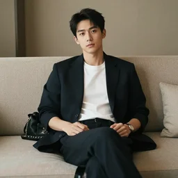 4 0 yo handsome man is sitting gracefully on a sofa