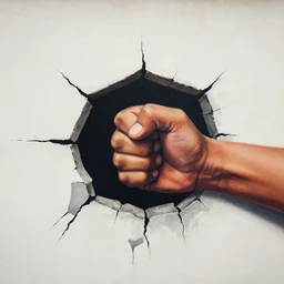 mural of a hand breaking through a wall