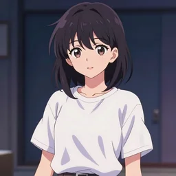 portrait of a beautiful anime girl, powerful leader, casual t - shirt, lofi colors, anime drawing, anime, lofi art, lofi vibes,