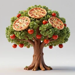 highly detailed 3 d render of a mythical tree of pizza toppings, branches with tomatoes and mozzarella balls and basil leaves, hyper realistic octane render, cinematic lighting, deviantart, lowbrow, surrealism, pixar still