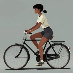 short woman dark skin, black hair, pony tail with a old cicycle by Stanley Artgerm Lau, WLOP, Rossdraws, James Jean, Andrei Riabovitchev, Marc Simonetti, Yoshitaka Amano, ArtStation, CGSociety
