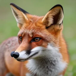 a fox wearing airpods, photorealistic, close - up