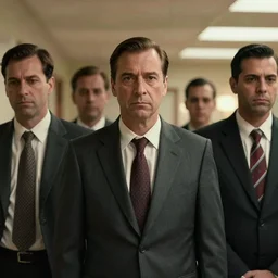 the final shot of a mobster movie, men in suits, somber, cinematic composition, arriflex 35