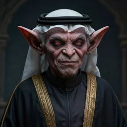 cinematic bust portrait, goblin, dark fantasy, sheikh, sultan, emir, head and chest only, almur, contemporary, masterpiece, cinematic composition, dramatic pose, beautiful lighting, sharp, details, hyper - detailed, hd, 4 k