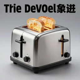 a time-traveling delorean styled toaster with toast, bread inserted into slot, glowing heating coils, stainless steel, professional product shot, magazine ad